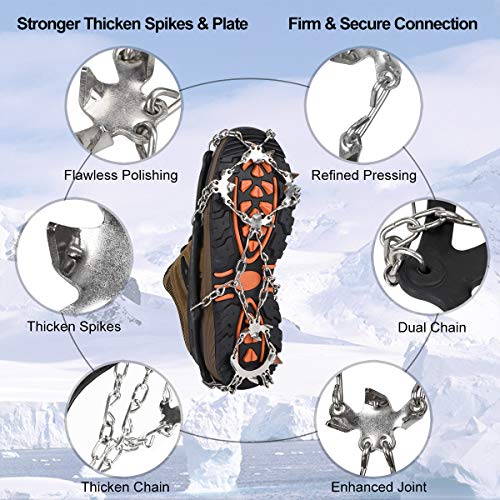 image for Qerhod Traction Cleats,18 Tooth Stainless Steel Ice Snow Grips Anti Sl