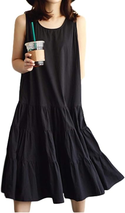 Amazon Co Jp ロプクス Lopks ティアード ロングワンピース ノースリーブ 服 ファッション小物