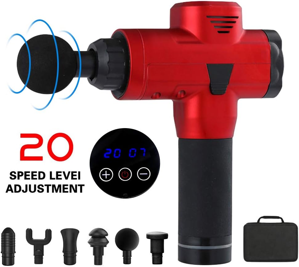 NWHEBET Massage Gun Touch Screen with 20 Speeds Adjustable Powerful and 6 Replacement Head for Muscles Deep Tissue, Cordless Handheld Percussive Hypervolt Therapeutic Relief Ache Lactic Acid Pain
