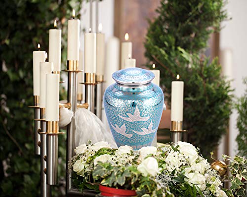MEMORIALS 4U Wings of Freedom Brass Cremation Urn for Human Ashes - Solid Brass Returning Home Urn - Handcrafted Affordable Urn for Ashes - Going Home Urn with Free Velvet Bag or Box (Large Urn)