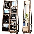 OUTDOOR DOIT 360° Rotating 66'' Jewelry Armoire with Lockable,Full Length Mirror Large Capacity Jewelry Organizer Armoire,Floor Standing Mirror with Back Storage Shelves for Bedroom, Cloakroom