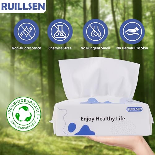 RUILLSEN COTTON WIPES DISPOSABLE FACE TOWELS, LINT-FREE UNSCENTED CLEAN TOWELS DRY FACIAL CLEANSING WIPES SOFT & THICK FOR SENSITIVE SKIN 8 INCH SQUARE LARGE SIZE 50 COUNT