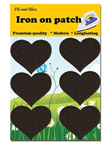 Iron On Patches - Black Heart Patch 6 pcs Iron On Patch Embroidered Applique 2.2 x 1.8 inches (5.6 x 4.7 cm) A-