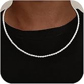 UPFAI 925 Sterling Silver Diamond Cut 3mm 4mm 5mm Rope Chain Exquisite Silver Chain Men's Necklace Ideal Gift for Men Fathers and Boyfriends