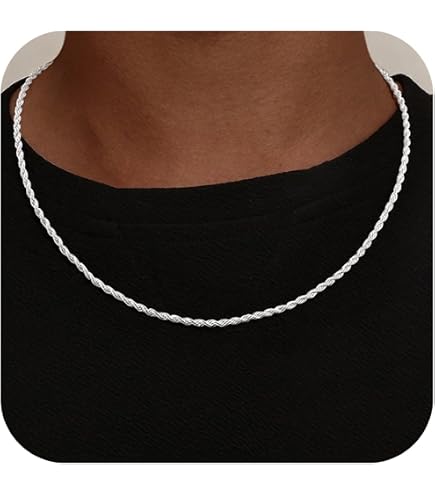 PDTJMTG 925 Sterling Silver Rope Chain 1.5MM Diamond Cut Braided