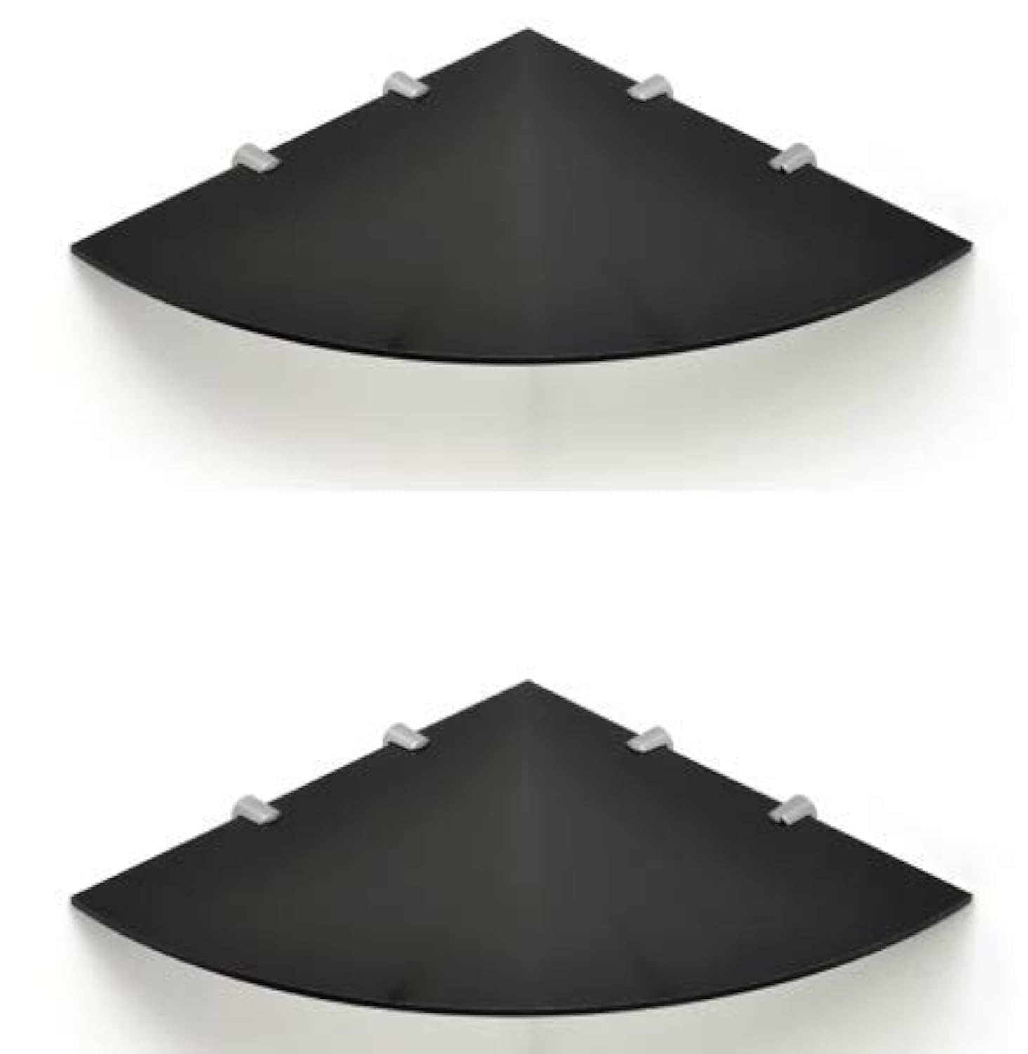 BSM Marketing SET OF 2 Wall Mounted Floating Acrylic Corner Shelves with Chrome Supports available in Clear, Black and White (Black, 300mm x 2)