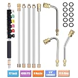 Pressure Washer Extension Wand Set - Selkie Upgrade Power Washer Lance with Spray Nozzle Tips,30&deg; ,90&deg; ,120&deg; Curved Rod, 1/4''Quick Connect, Replacement for Anti-Leaked Ring 4000 PSI