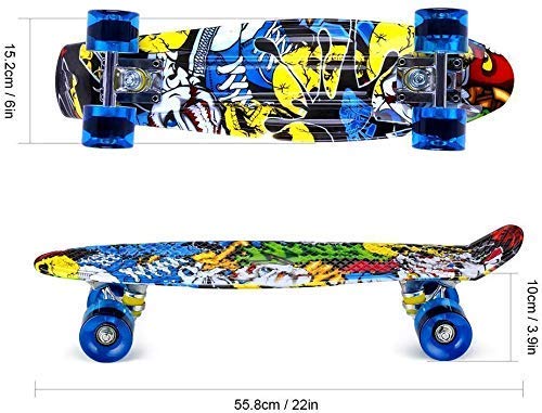 ENKEEO Skateboards 22 Inches Complete Skateboard Cruiser Plastic Banana Board with Bendable Deck and Smooth PU Casters for Kids Boys Youths Beginners, 220 Ibs, Joker Pattern ENKEEO Skateboards 22 Inches Complete Skateboard Cruiser Plastic Banana Board with Bendable Deck and Smooth PU Casters for Kids Boys Youths Beginners, 220 Ibs, Joker Pattern