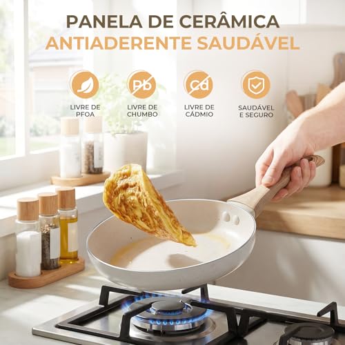 ULTVIGOR Jogo de Panelas Cerâmica Antiaderente 19 Peças Fundo Triplo Panelas Indução Alumínio Reforçado Tampa Vidro Temperado Fácil Limpeza