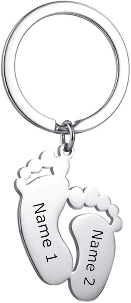 Madeindirect Customisable Baby Feet Keychains In Engraved Personalised Stainless Steel Charm For Friendship And Family Gift For Father S Day Stainless Steel Silver Amazon De Schmuck