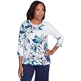 Alfred Dunner Nantucket Finelune Floral Cotton Top (US, Alpha, Large, Regular, Regular, Standard, Multi)