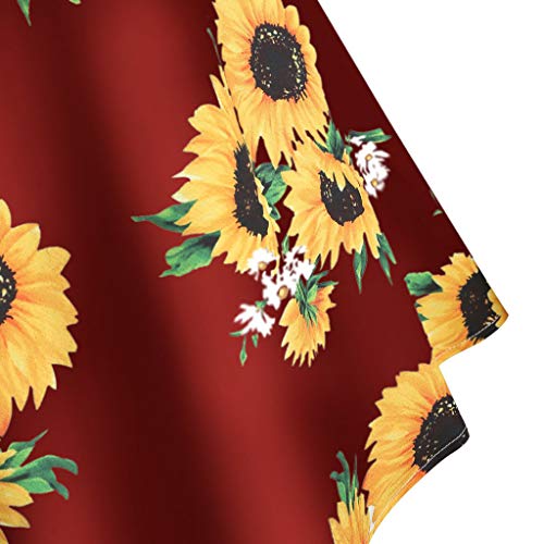 Womens Cold Shoulder T-Shirts Plus Size Sunflower Short Sleeve Casual Ruffles Tunic Tops Blouse Red