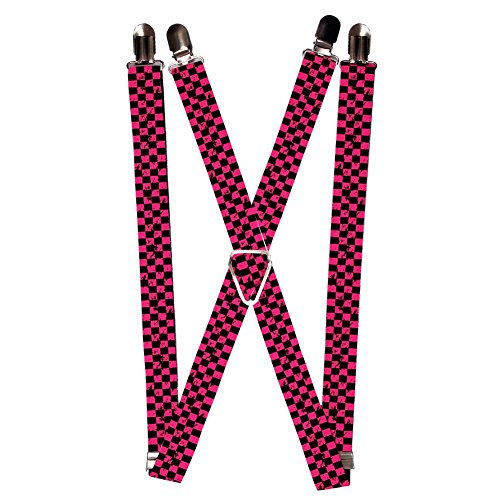 Black and Pink Distressed Checkered Flag Plaid Checkers Suspenders