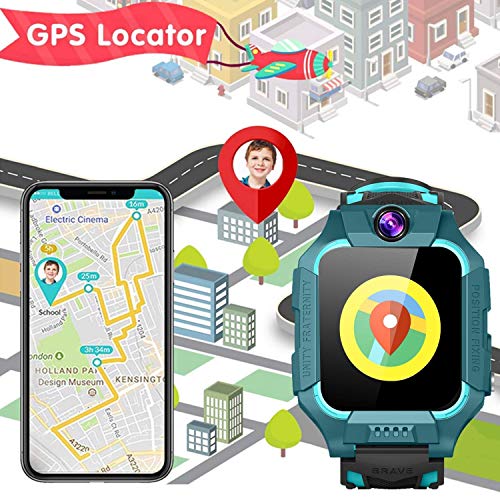 【SIM Card Included】 Kids Smart Watches-GPS Tracker Smart Watch Phone for Boys Girls -Waterproof Smartwatch with SOS Games Touch Digital Wrist Watch Holiday Toys Birthday Gifts (Green)