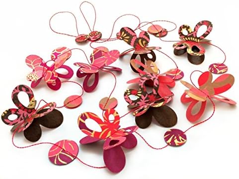 Deluxe Butterfly Garland for Decor or Parties, Red Medley, 2D or 3D, 6 feet
