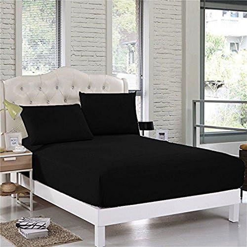 Vedanta Home Collection Hotel Quality 850-Thread-Count Egyptian Cotton One Piece Fitted Sheet Rv King 8'' Deep Pocket With Two Pillow Case black Solid