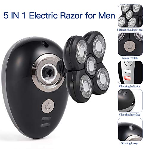 Electric Razor for Men 5 in 1 Mens Electric Shaver Beard Trimmer Multifunctional Grooming Kit Rechargeable with Nose Hair Trimmer Balding Clippers Waterproof