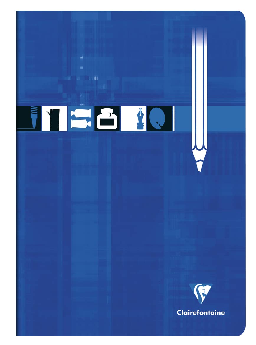 Clairefontaine 3160C - One Blue Stapled Drawing Book - Dimensions: A4 21 cm x 29.7 cm - 32 Plain White Pages - 125 g Drawing Paper - Laminated Card Cover