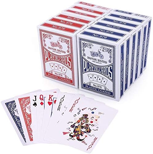 LotFancy Playing Cards 12PCS, Poker Size Standard Index, 6 Blue and 6 Red, for Blackjack Euchre, Canasta Card Game, Casino Grade