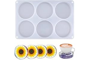 C MY 6-Cavity Deep Round Coaster Silicone Molds for Epoxy Resin, 4 Inches Coaster Resin Mold for Flower Bouquet Preservation