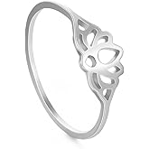 JESMING Stainless Steel Minimalist Ring Lotus Jewelry Size 7-11 Hollow Out Accessories Gold, Silver Delicate Everyday Stackable Rings for Women