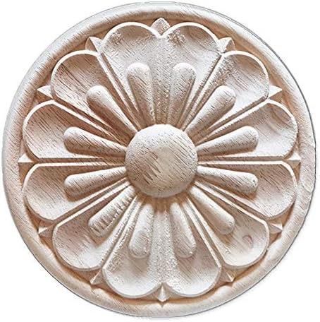 CarvingsWorld Wood Appliques and Onlays for Furniture Mantle Door Round Rosette (7 7/8"Wx7 7/8"Hx1/2"D, 2-Pack)