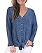 VOTEPRETTY Women's V-Neck Long Sleeves Button Down Tie Front Knot Casual Loose Shirt Tops(Navy,M)