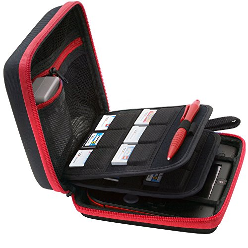BRENDO-Nintendo-2DS-Hard-Case-with-24-Game-Holders-Black-Red