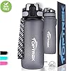 Toptrek Trinkflasche BPA Frei Sportflasche 650ml Wasserflasche Kohlensäure Geeignet/Auslaufsichere/Drehverschluss/Ein-Knopf Öffnungs Sport Flasche für Outdoor, Fahrrad, Fitness, Camping, Schule (Grau)