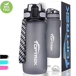 Toptrek Trinkflasche BPA Frei Sportflasche 650ml Wasserflasche Kohlensäure Geeignet/Auslaufsichere/Drehverschluss/Ein-Knopf Öffnungs Sport Flasche für Outdoor, Fahrrad, Fitness, Camping, Schule (Grau)