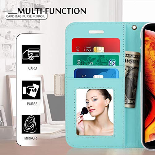 Homelove WWW Wallet Case for iPhone XR, [Luxurious Romantic Carved Flower] Leather Wallet Case with [Inside Makeup Mirror] and [Kickstand Feature] for Apple iPhone XR Case (2018) Mint Green - Thumbnail 4