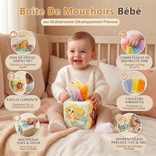 Anook Montessori Toys 6 Months, 5 in 1 Games Early Learning Baby 6-12 Months with Baby Cube, Baby Shape Game, Tissue Box, Montessori Games 6-24 Months for Baby Girl Gift