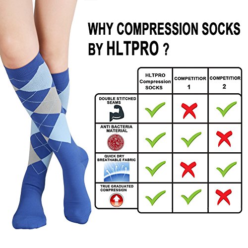 HLTPRO 20-30 mmHg Compression Socks Women & Men - Compression Stockings for Running, Nurse, Flight, Travel