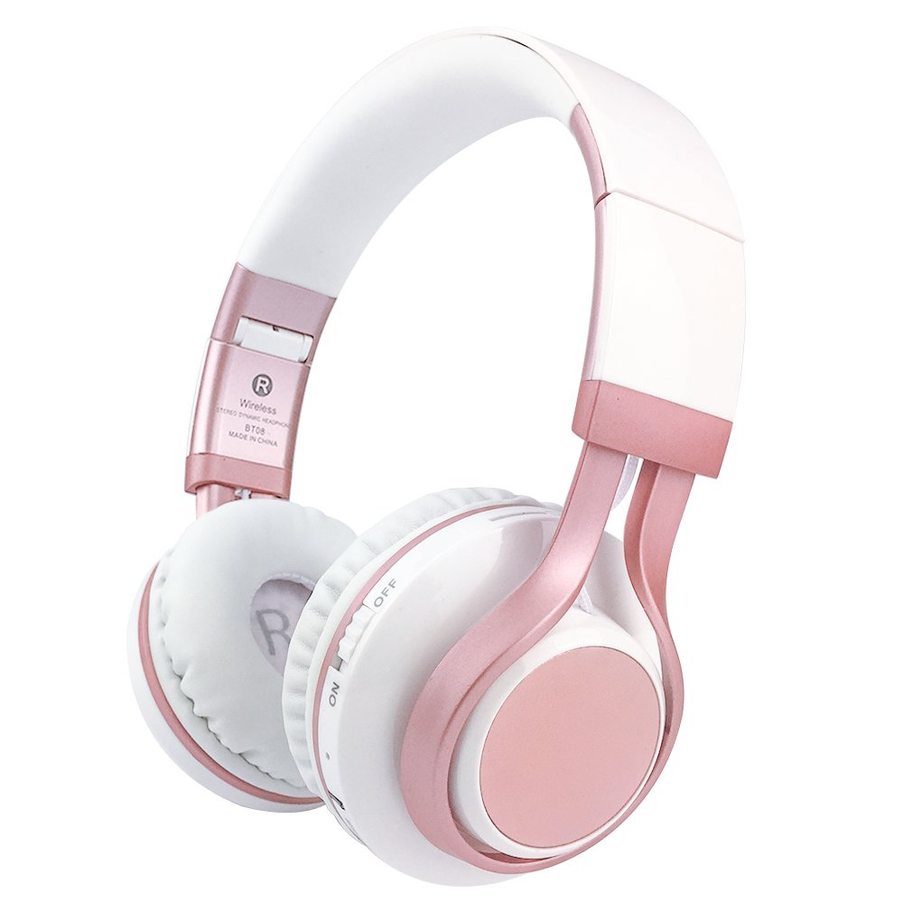 Picun Wireless Bluetooth Headphones 4.0 Foldable Headset Stereo Bass Built-in Mic for Women Girls (Rose Gold)