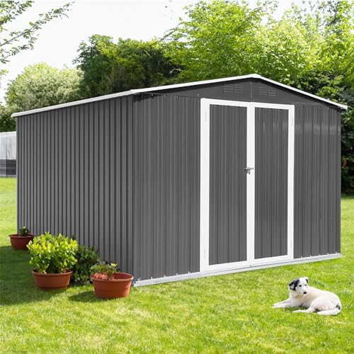 Evedy 10x8ft Outdoor Storage Shed,Metal Garden Shed for Bike, Trash Can ...