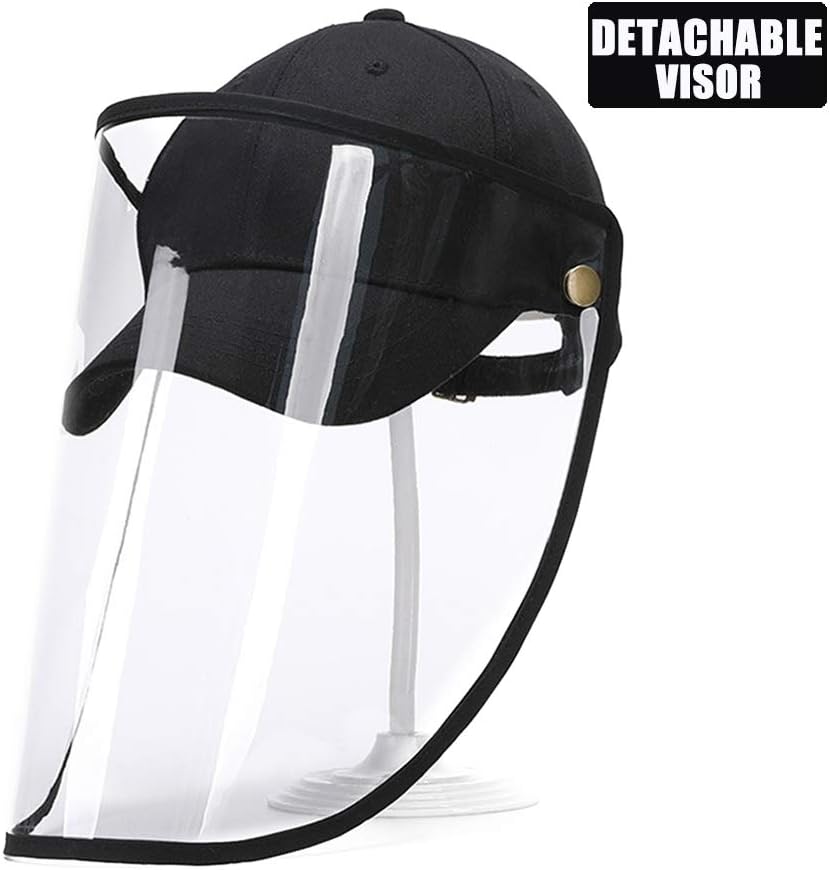 VANGOAL Safety Face Shield, Kids/Adult Anti-spitting Anti-sneezing Clear Visor Mask with Detachable Hat, Perfect Face & Head Coverage Protective Shield Windproof Dustproof Facial Set (Black)
