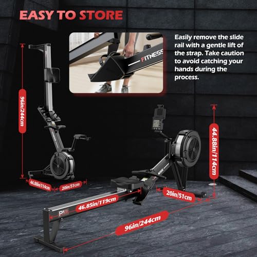 PASYOU Rowing Machine for Home Use - Commercial-Grade Rower Machine Foldable Air Rowing Machine with 10-Level Resistance, Bluetooth Backlit Monitor, Adjustable-Angle Device Holder - 350LBS Load