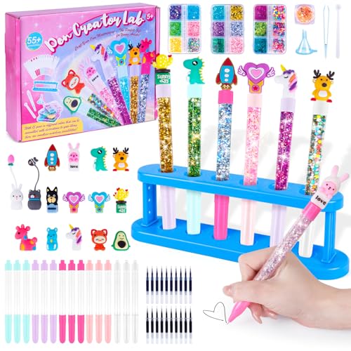 Kazzley Make a pen, pen creation kit with 55+ accessories, children's craft kit, gift idea for girls 4 6 8 years, manual activity for children 5 7 9 10 years, birthday gift for girls and boys