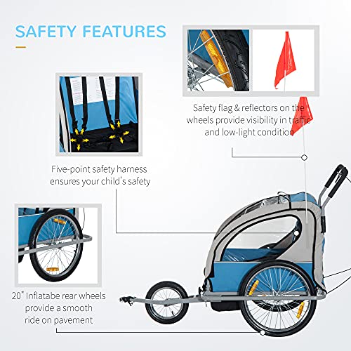 Aosom Elite ThreeWheel Bike Trailer for Kids Bicycle Cart for Two