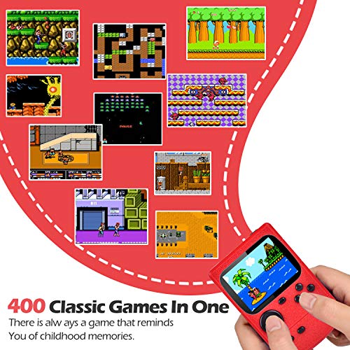 Kiztoys Retro Games Console with 400 Classical FC Games 3 Inch Color Screen Kids Handheld Games Consoles Support TV 2 Players for Teenagers Boys Girls Adults (Red)