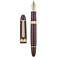 Yongsheng Junlai 630 Acrylic Fountain Pen, Size 8 Medium Nib with Piston Filling System, Wine Red Classic Design Smooth Writing Pen (Gold Trim)