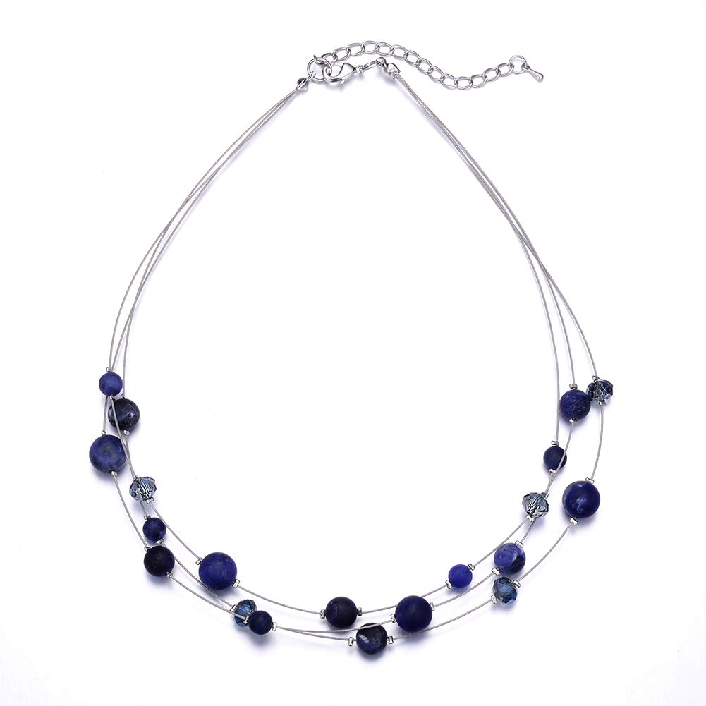 BULINLIN Crystal Layered Statement Necklace for Women, Shell Choker Necklace with Chunky Silver Metal Fashion Jewelry Gifts for Her (Navy blue)