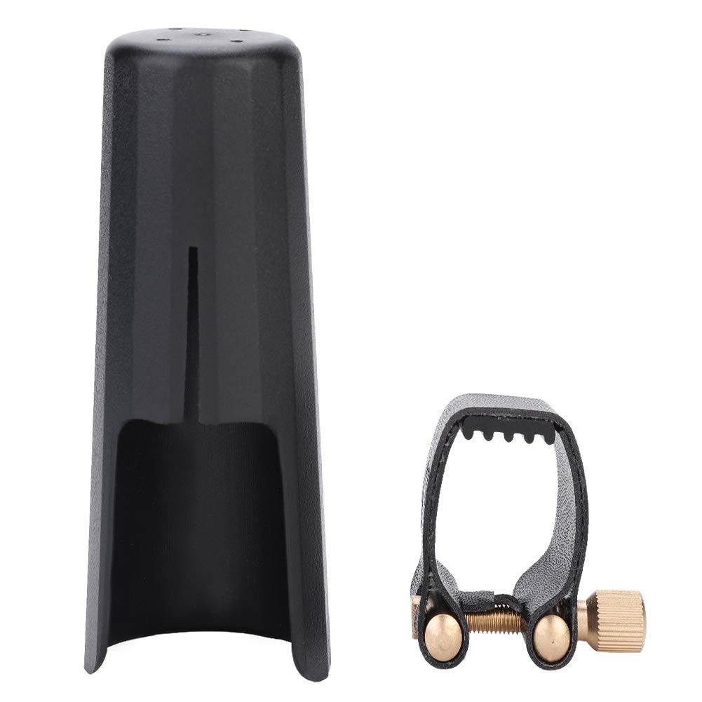 Tenor Saxophone Ligature, 3.5x3.5cm/1.38x1.38in PU Leather Alto Saxophone Ligature Clip Fastener 9.8x3.8cm / 3.86x 1.5in Mouthpiece Cap for Tenor Saxophone Alto Sax Saxophone