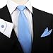 Stylefad Men's Solid Plaid Wide Neck Tie Set Hanky Cufflink Light Sky Blue