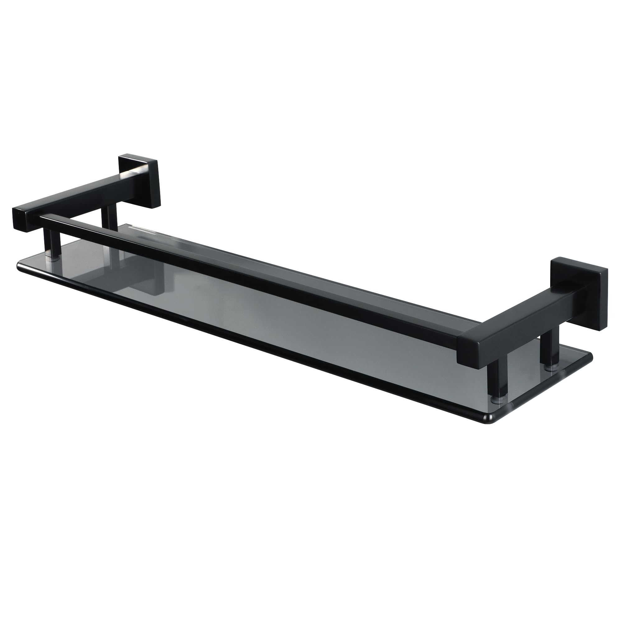SAYAYO Tempered Glass Shelf Square Bathroom Shelf with Rail Wall Mounted 20 inches, Stainless Steel Matte Black, EGC2000-B