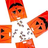 Super Z Outlet Jack-O-Lantern Orange Pumpkin Face Halloween Trick or Treat Plastic Candy Bags for Party Favors, Snacks, Decoration, Children Arts & Crafts, Event Supplies (50 Bags)