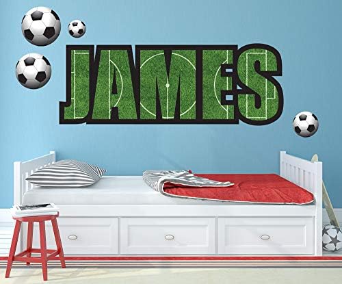Childrens Name Wall Stickers for Boys/Girls/Kids Bedroom - Any Name in Football Pitch & Ball Stickers design Wall Art/Decals/Stickers - Premium Quality Removable Vinyl