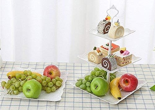 Candora Plastic Imitation Ceramics 3 Tier Square Cake Stand Party Food Server Display Set Dessert Stand Slate Serving Set - Image 4