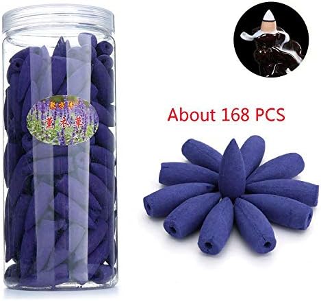 OUYEE 168PCs Backflow Incense Cones Sandalwood Lavender Aromatherapy Backflow Incense Sticks Natural Fragrance Bullet Tower Cone Scents for Backflow Incense Burner Holder (Lavender Scent)