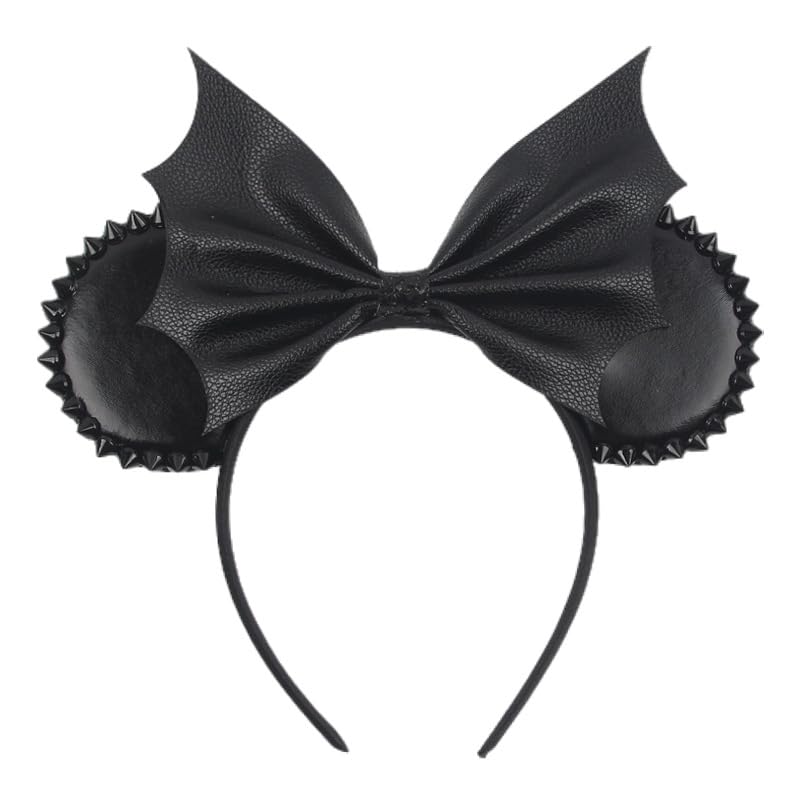 Photo 1 of JIAHANG PU Mouse Ear Black Headband with Rivet, Halloween Bat Hair Bow Hairband, Festival Masquerade Party Decoration Role Play Headwear for Women Girls